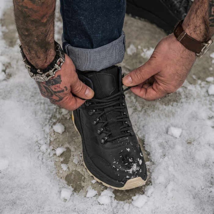 Men's Leather Winter Boots NS 2658 Black 6481 with Fur
