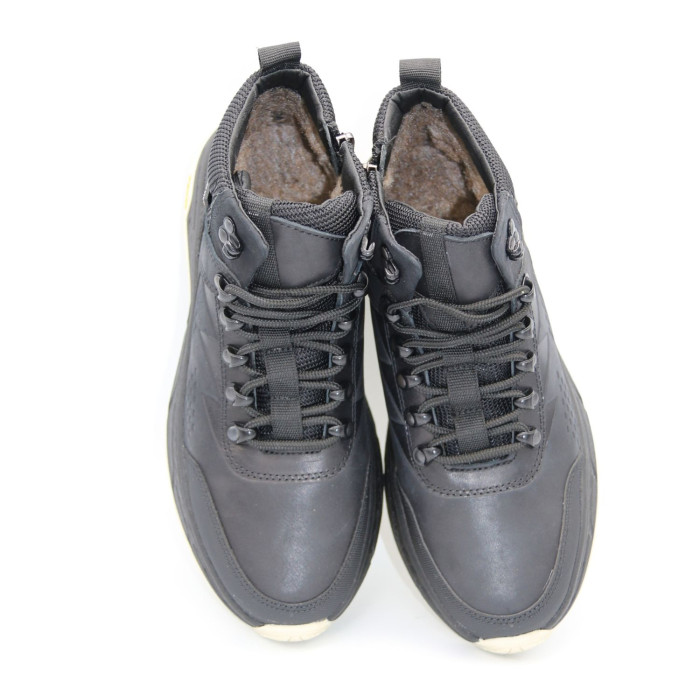 Men's Leather Winter Boots NS 2658 Black 6481 with Fur