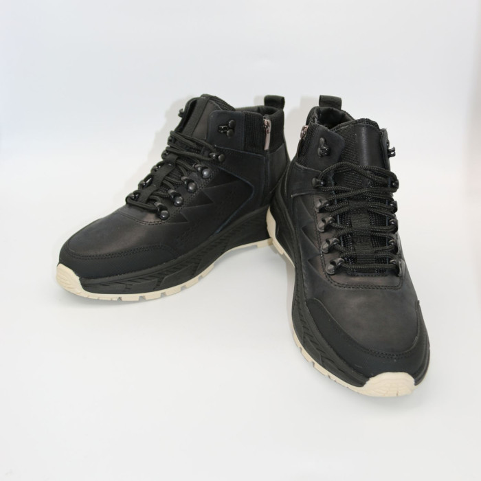 Men's Leather Winter Boots NS 2658 Black 6481 with Fur