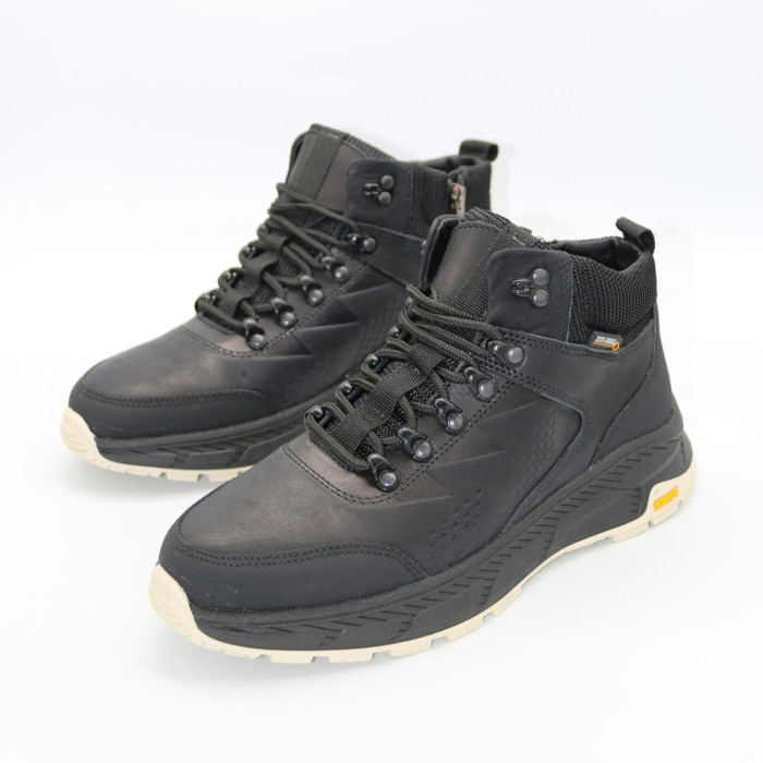 Men's Leather Winter Boots NS 2658 Black 6481 with Fur