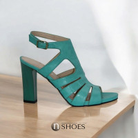 Women's green heeled sandals Best But Poland model 2296 made of genuine leather at a discount