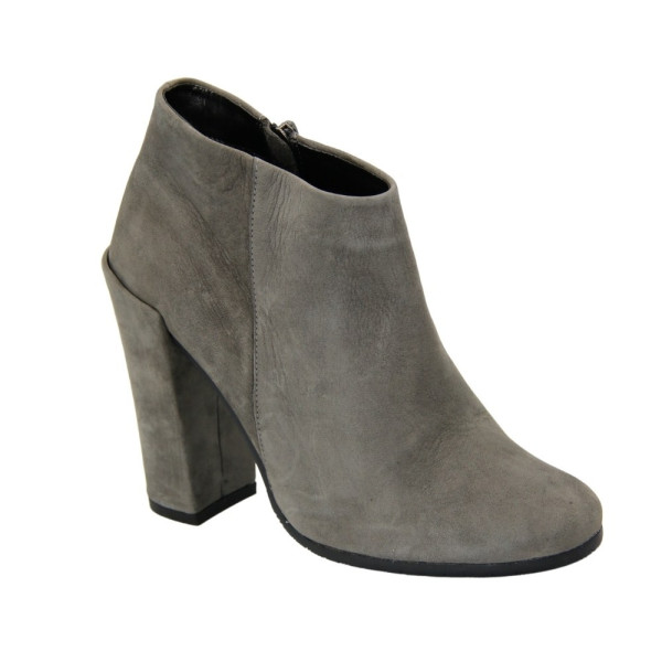 Women’s Grey Mid-Heel Ankle Boots with Zipper Stagors 324-popiel-nubuk