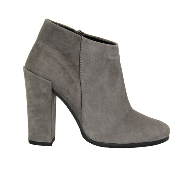 Women’s Grey Mid-Heel Ankle Boots with Zipper Stagors 324-popiel-nubuk