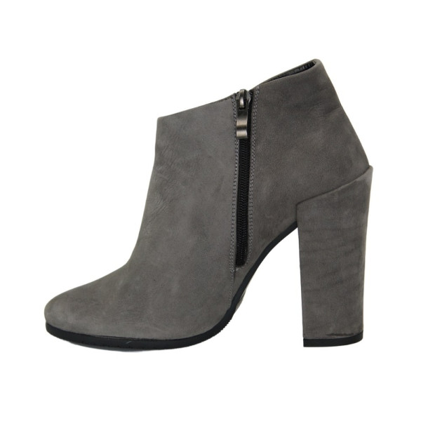 Women’s Grey Mid-Heel Ankle Boots with Zipper Stagors 324-popiel-nubuk