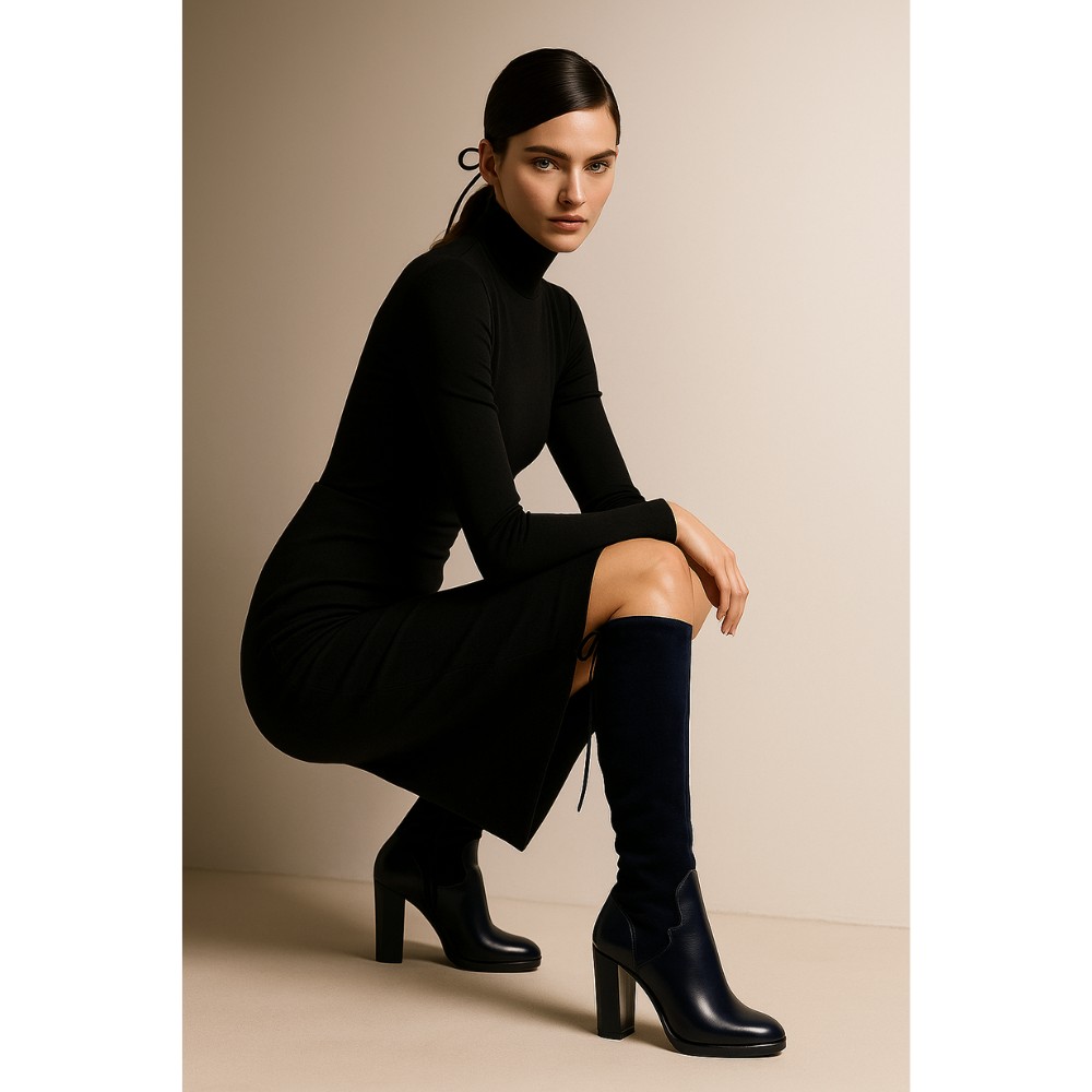 Women’s Leather Boots Victoria Gotti 1081-20 in Blue