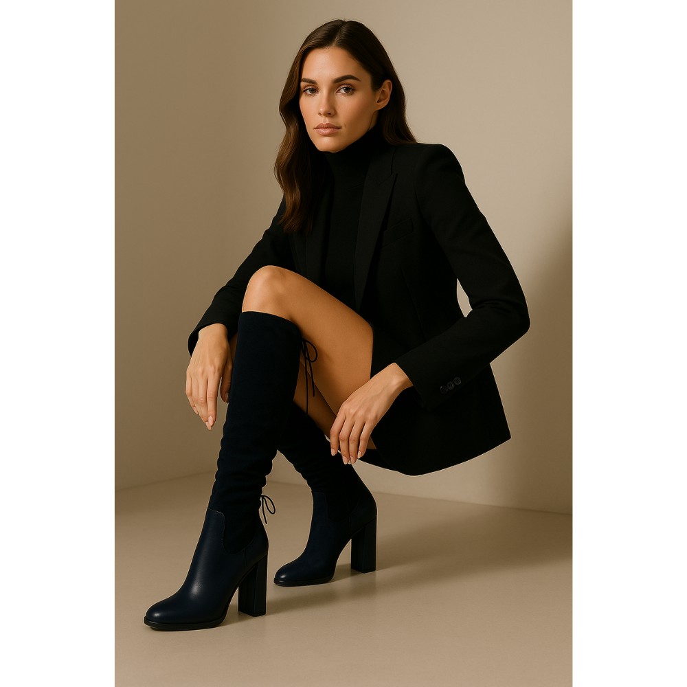 Women’s Leather Boots Victoria Gotti 1081-20 in Blue