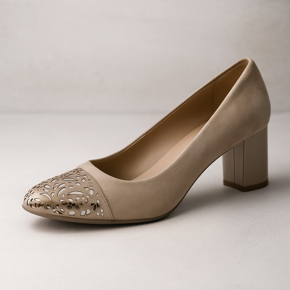 Women's beige mid-heeled shoes Marco (Poland) model 4052