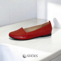 Women's red ballet flats Pimo Poland 387 4065 made of genuine leather from a Polish factory