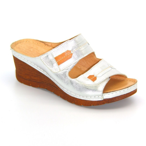 Women's silver wedge sandals Pollonus Poland 6-0979-009 4125 with velcro made of genuine leather from a Polish factory Women's silver wedge sandals Pollonus Poland 6-0979-009 4125 with velcro made of genuine leather from a Polish factory
