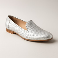 Women's silver slip-on shoes Simen 1093a-jolia-srebro 4382 made of genuine leather from a Polish factory
