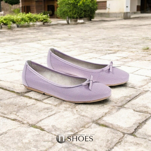 Жіночі бузкові балетки Simen 1162A balerina 4420 з натуральної шкіри від польської фабрики