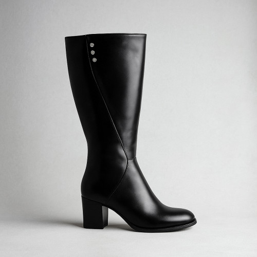 Women's black demi seasonal boots Visconi Poland 1724970-790 4589 classic discounted size 36 genuine leather boots for wide shin from Polish factory