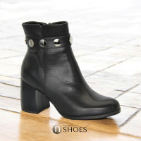 Women's black demi seasonal boots Kabala 288-712-303-1-00-0101 4600 classic heeled discounted size 36 in genuine leather from Polish factory