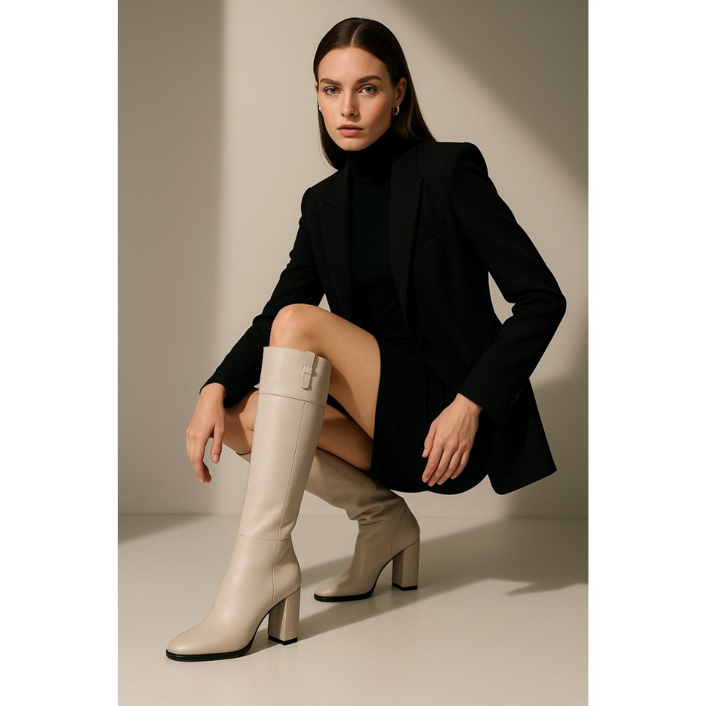 Жіночі бежеві чоботи демісезонні Korzeniowski (Польща) модель 4626