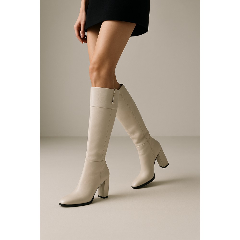 Жіночі бежеві чоботи демісезонні Korzeniowski (Польща) модель 4626