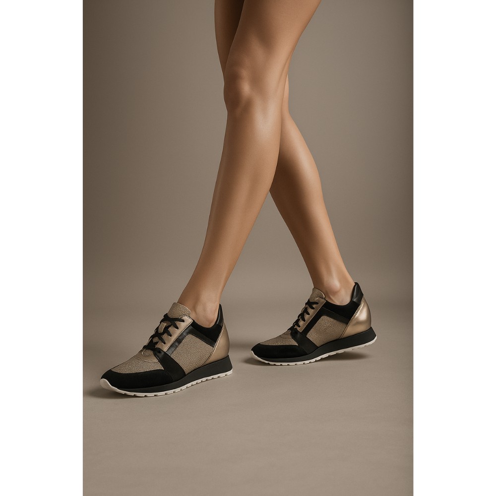 Кросівки жіночі чорні з золотом SIMEN 2808A модель 4723