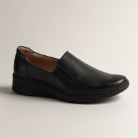 Women's black loafers Wasak 0576-czarny 4758 demi-season made of genuine leather from a Polish factory