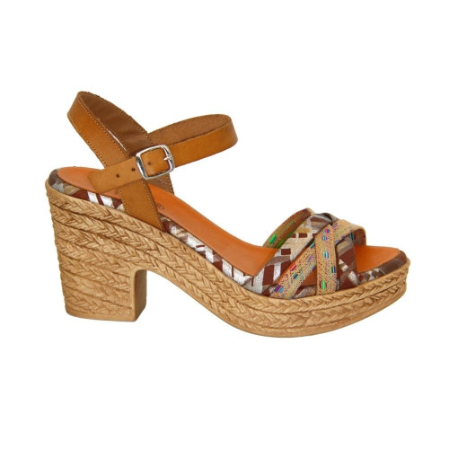 Women's beige sandals with heels Presso Spain 2-2982-tierra-cambig 4760 for the beach from a Spanish manufacturer of genuine leather