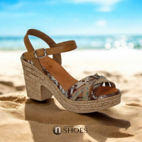 Women's beige sandals with heels Presso Spain 2-2982-tierra-cambig 4760 for the beach from a Spanish manufacturer of genuine leather