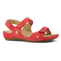 Women's red sandals on a low platform Helios Poland 205-czerwony 4780 made of natural leather