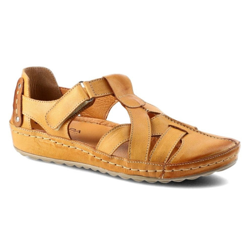 Women's beige platform sandals with closed toe Steizer Poland 74-pn86-0-91011 4918 made of genuine leather