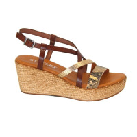 Women's beige wedge sandals Steizer Poland h2308-f-piton-kendal 4924 made of genuine leather