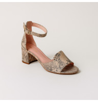 Жіночі бежеві босоніжки Best But Польща 4928 рептилії з натуральної шкіри на середньому підборі