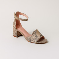 Women's beige sandals Best But Poland 4928 reptiles made of genuine leather with medium heel