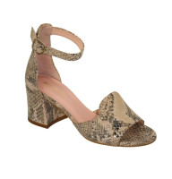 Women's beige sandals Best But Poland 4928 reptiles made of genuine leather with medium heel