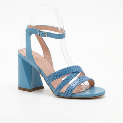 Women's blue sandals Best But Poland 4400476/476 4929 with heels made of genuine leather Women's blue sandals Best But Poland 4400476/476 4929 with heels made of genuine leather