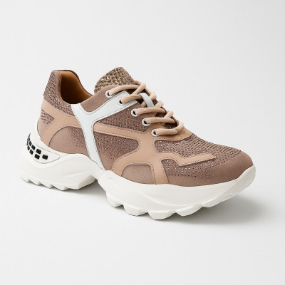 Женские яркие розовые кожаные кроссовки Lottini 41-4775-925-879-02-1012 4930 из натуральной кожи со стразами от турецкой фабрики
