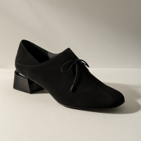 Женские черные туфли Bellum Польша 1404-b-czarny-zamsz 5081 на каблуке демисезонные из натуральной кожи от польской фабрики