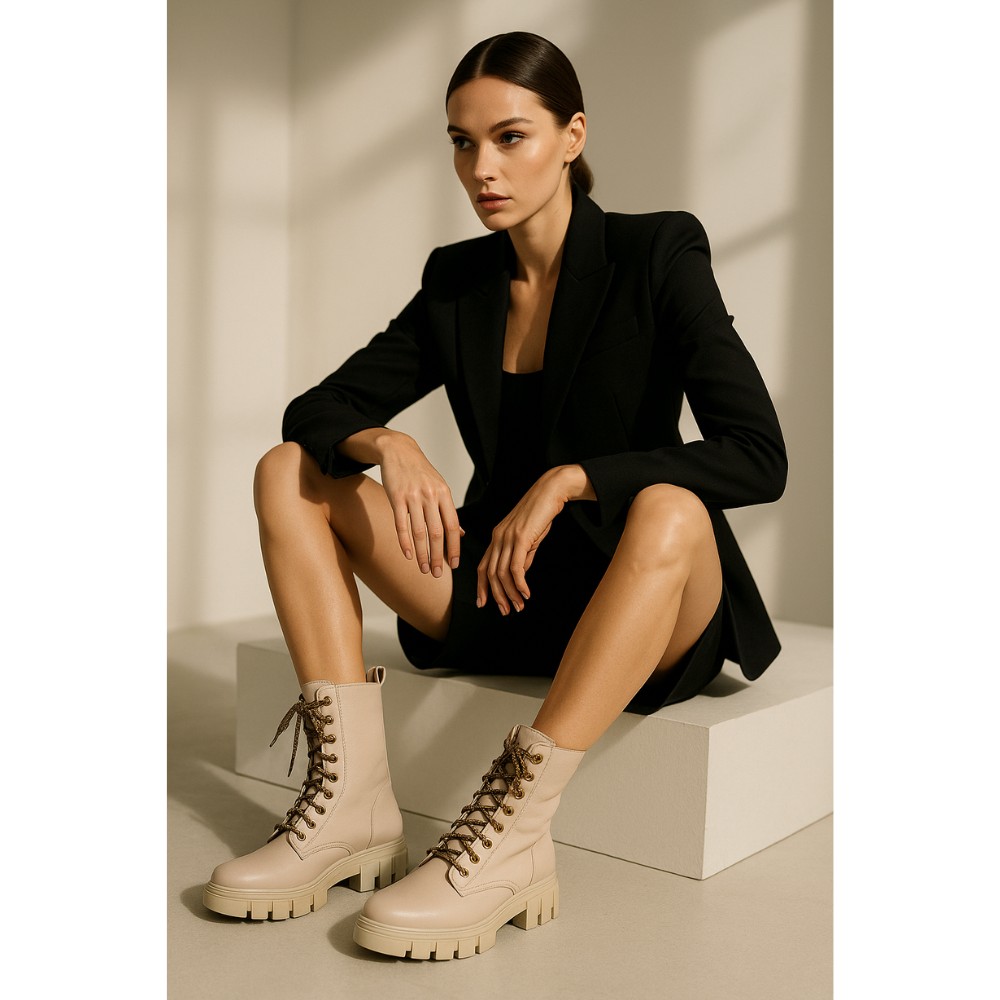 Женские бежевые полусапожки демисезонные Best but (Польша) модель 5090