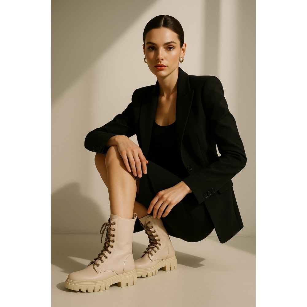 Женские бежевые полусапожки демисезонные Best but (Польша) модель 5090