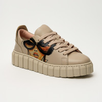 Women's beige sneakers Evromoda 461-5018-msn 5100 made of genuine leather on a platform from a Turkish factory
