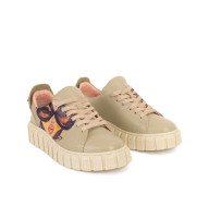 Women's beige sneakers Evromoda 461-5018-msn 5100 made of genuine leather on a platform from a Turkish factory