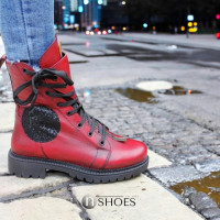 Women's stylish red demi-season boots Aspena 79122 5129 made of genuine leather size 39 and 40 with a discount from a Polish factory
