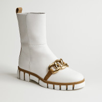 Women's white winter boots Best but 2782JUL-MAR 5131 made of genuine leather and natural wool insulation with chains from a Polish factory
