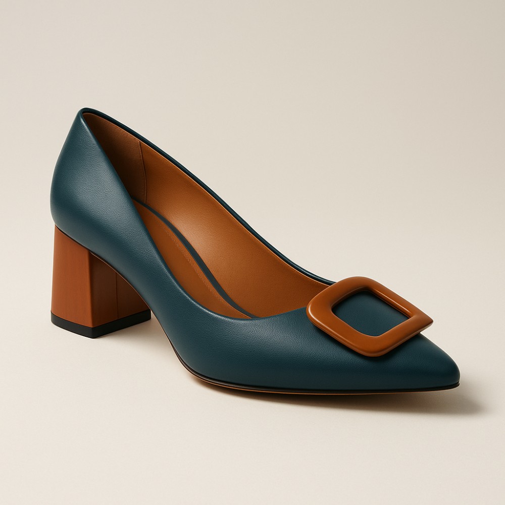 Women's blue mid-heeled pumps Kaniowski (Poland) model 5193