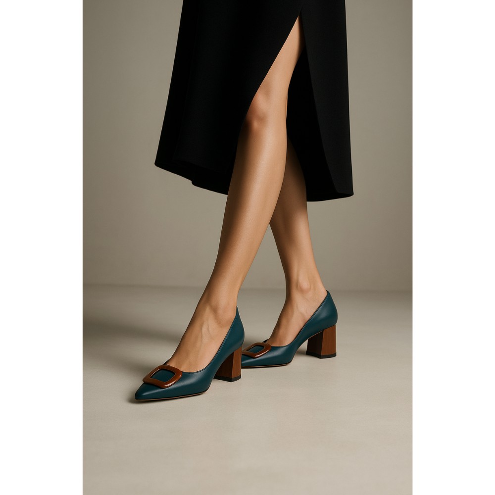 Women's blue mid-heeled pumps Kaniowski (Poland) model 5193