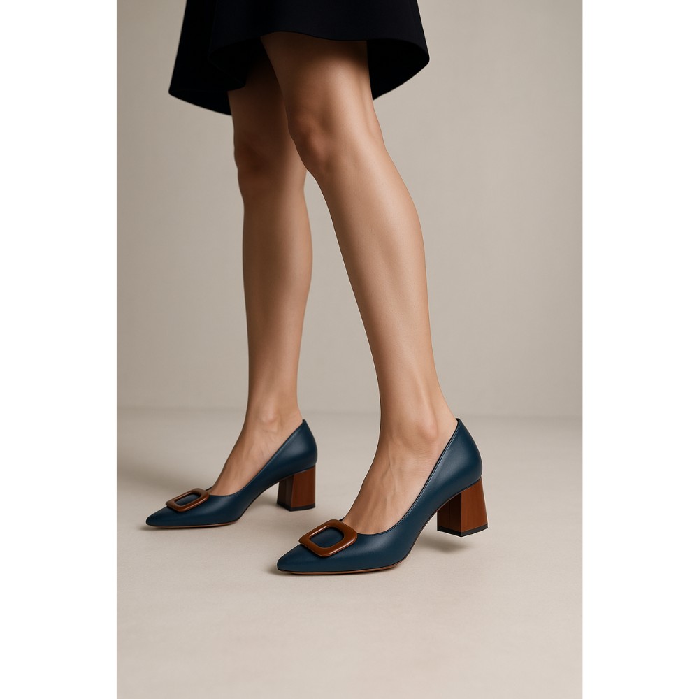 Women's blue mid-heeled pumps Kaniowski (Poland) model 5193