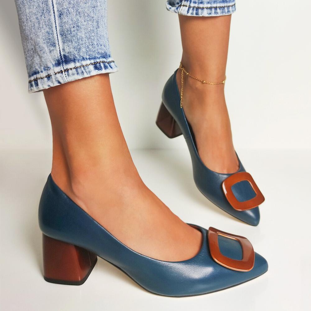 Women's blue mid-heeled pumps Kaniowski (Poland) model 5193