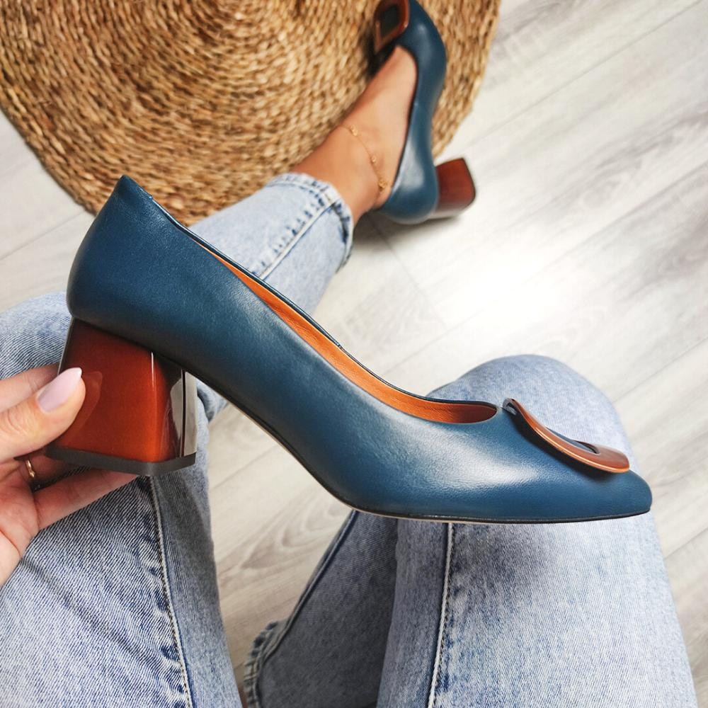 Women's blue mid-heeled pumps Kaniowski (Poland) model 5193