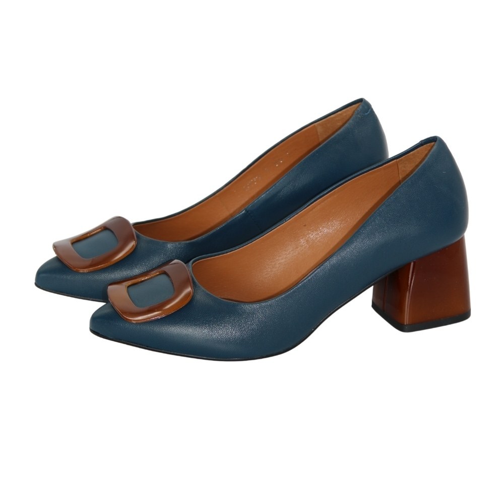 Women's blue mid-heeled pumps Kaniowski (Poland) model 5193