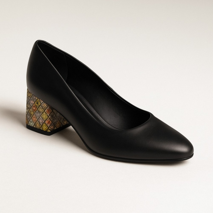 Women's black pumps with medium heels Kaniowski (Poland) model 5198