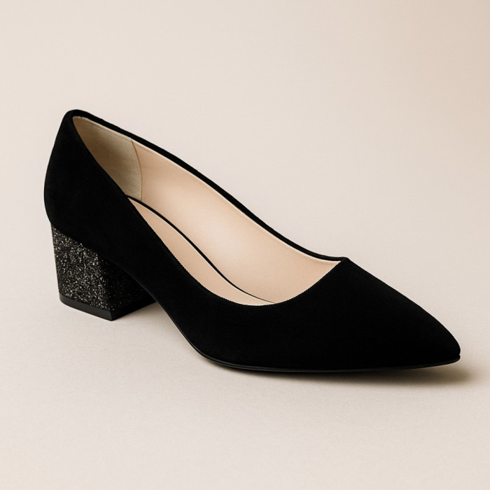 Women's black pumps with medium heels Kaniowski (Poland) model 5199