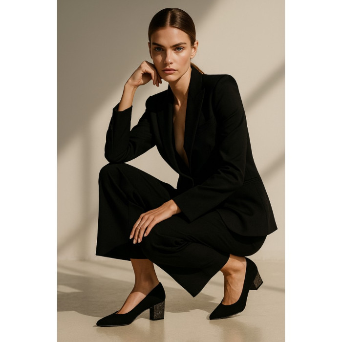 Women's black pumps with medium heels Kaniowski (Poland) model 5199