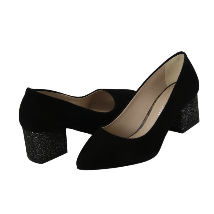 Women's black pumps with medium heels Kaniowski (Poland) model 5199