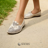 Women's white ballet flats Anna Lucci Turkey 176423 176425 148-1-05 NORMA 5207 with perforation made of genuine leather from a Turkish factory