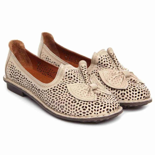 Women's beige ballet flats Anna Lucci 176423 148-1-03 NORMA 5208 with perforation made of genuine leather from a Turkish factory